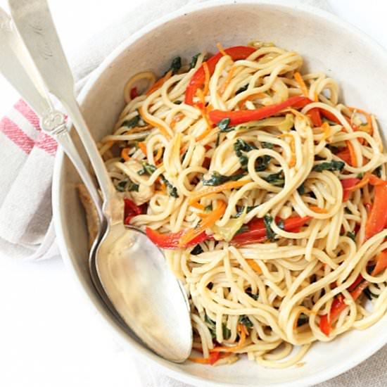 Garlicky Chicken Chow Mein with Kale