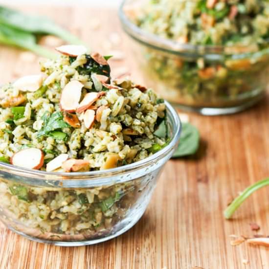 Vegan Pesto Brown Rice Pilaf