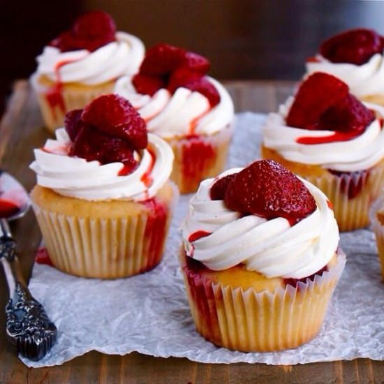 Roasted Strawberry Cupcakes