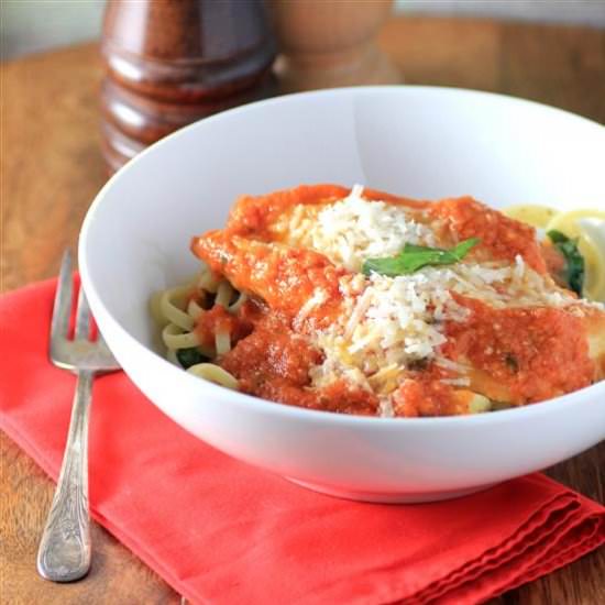 Chicken Parmesan w/ Basil Linguine