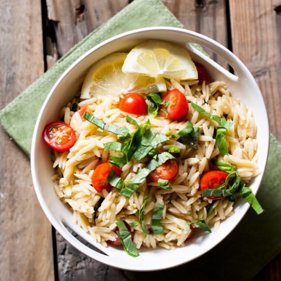 Vegan Lemon Basil Orzo Pasta Salad