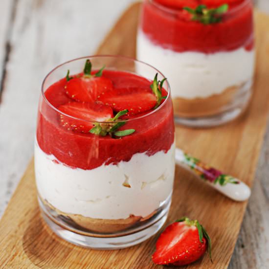 Strawberry cheesecakes in glasses