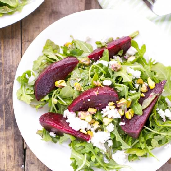 Roasted Beet Salad with Goat Cheese and Pistachios