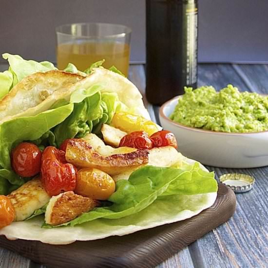 Halloumi Tacos with Fava Guacamole
