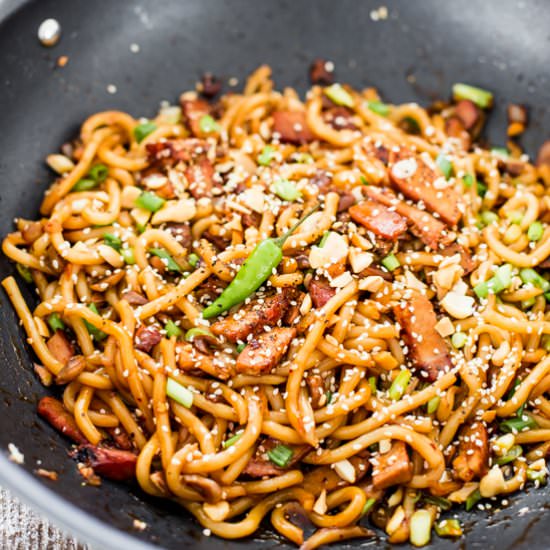 Asian Style Udon Noodles with Pork