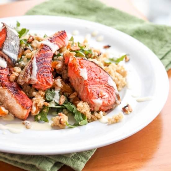 Salmon Over Quinoa Salad w Arugula