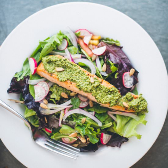 Salmon with Collard Green Pesto