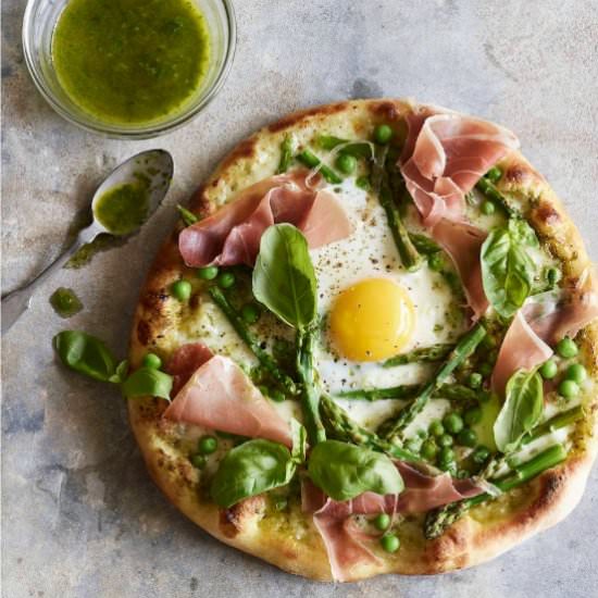 Pea Prosciutto Spring Pizza