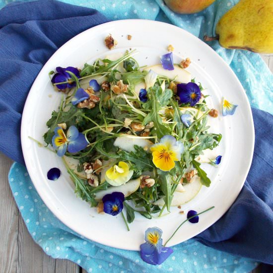 Pears Walnuts and Pansies Salad