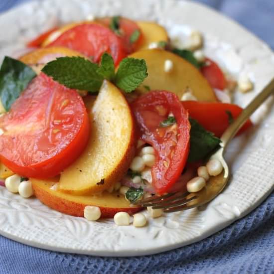 Herilooms, Peaches and Corn Salad