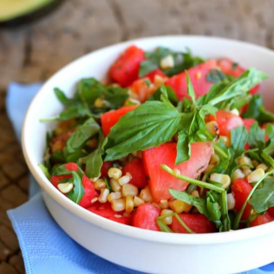 Grilled Corn, Watermelon & Arugula