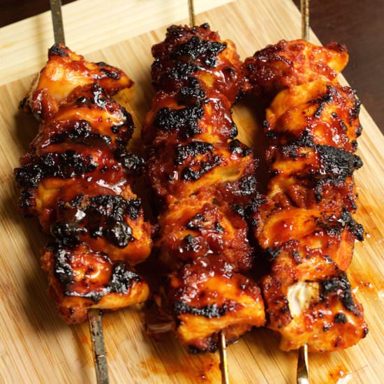 Bourbon Bacon BBQ Chicken Kebabs