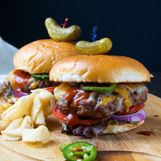 Barbecue bacon cheeseburgers