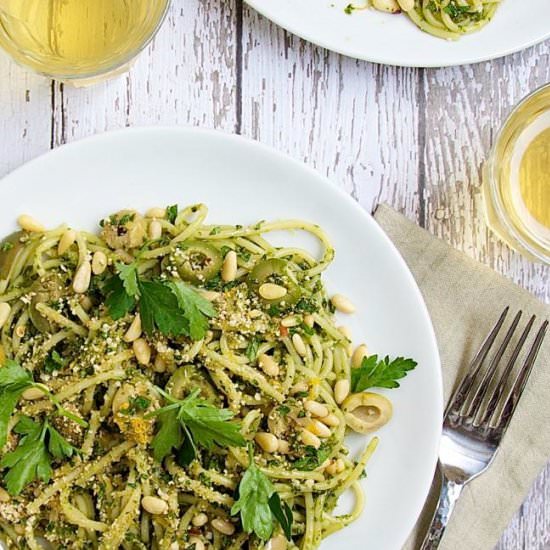 Zesty Spaghetti w/ Olives & Herbs