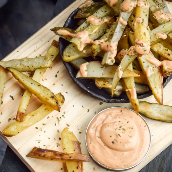 Easy Oven Fries with North Idaho Sauce