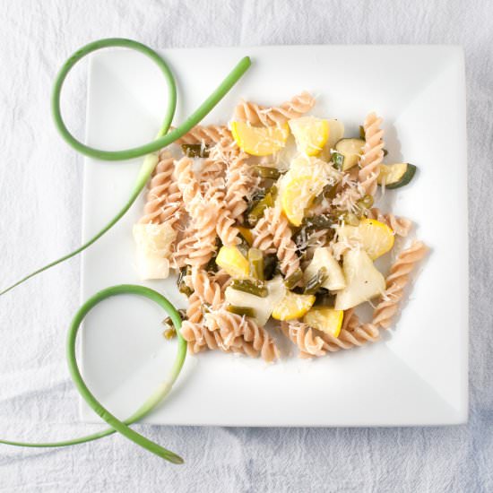 Baby Squash Garlic Scape Pasta