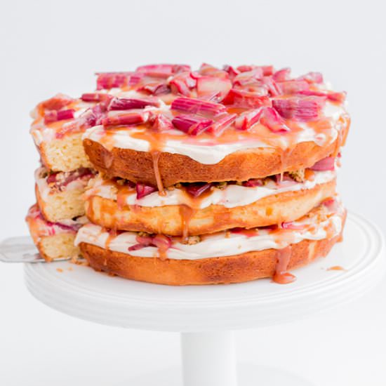 Rhubarb, Pistachio & Caramel Cake