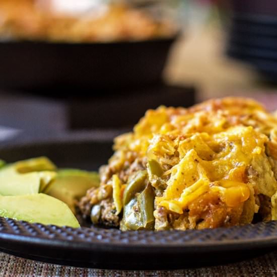 Chorizo and Eggplant Skillet Pie