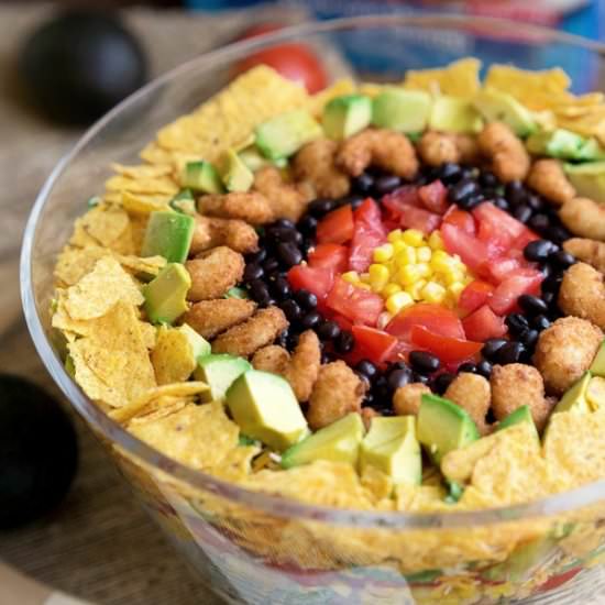Layered Popcorn Shrimp Taco Salad