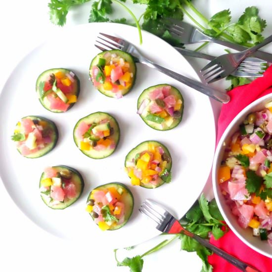 Tuna Tartare on Cucumber Rounds