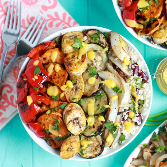 Grilled Veggies with Rice and Peas