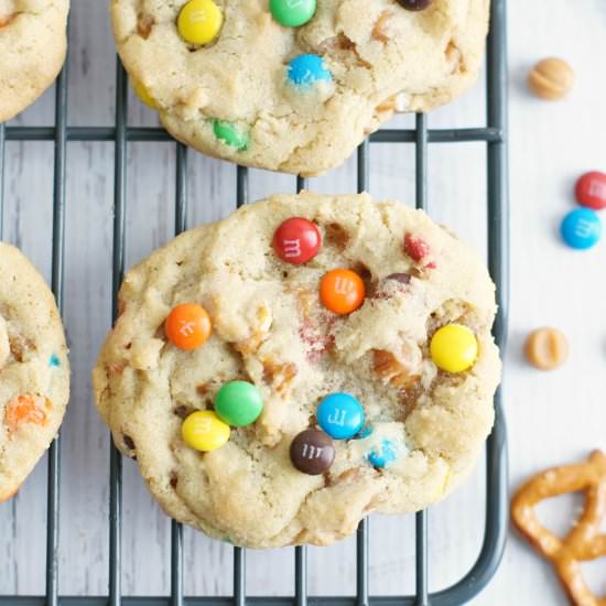 M&M Caramel Pretzel Cookies