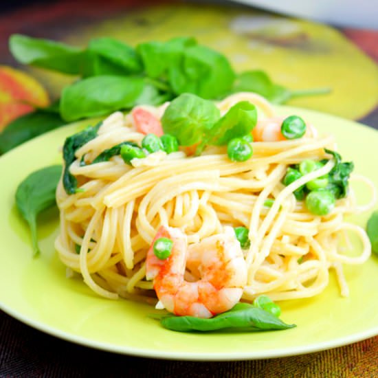 Shrimp & Peas Basil Spaghetti