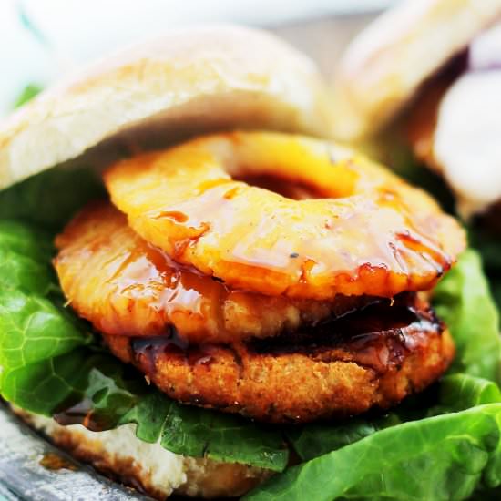 Teriyaki Pineapple Salmon Burgers