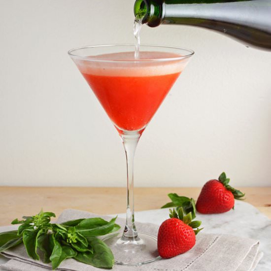Strawberry Basil Champagne Cocktail