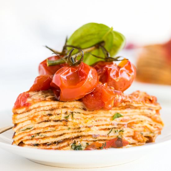 Tomato and Basil Savory Crepe Cake