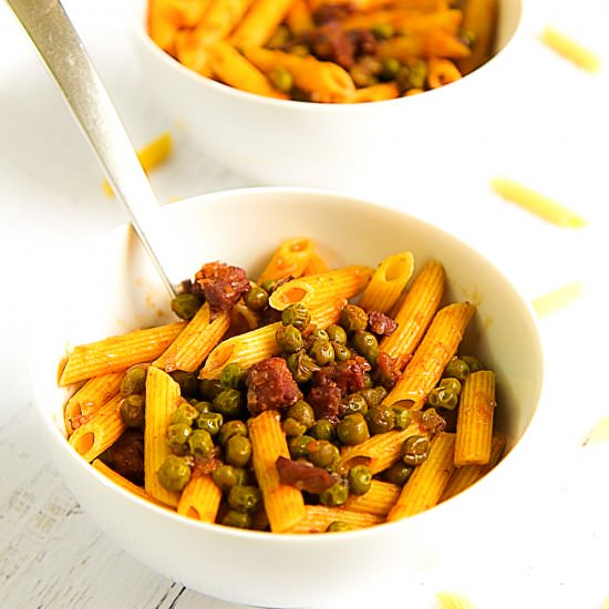 Pasta w/ Italian prosciutto and peas