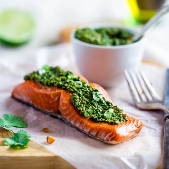 Salmon with Asian Cilantro Pesto