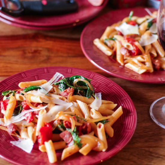 Spanish Pasta With Sausage & Greens