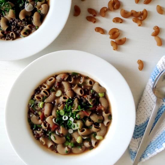 Black Lentil Pasta Soup