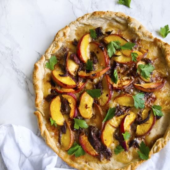 Shredded Duck and Peach Pizza