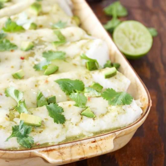 Spicy Verde Chicken Enchiladas