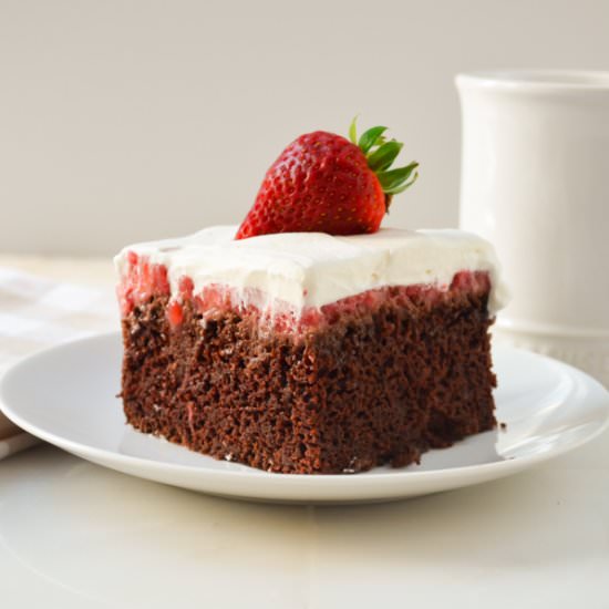 Chocolate Strawberry Poke Cake