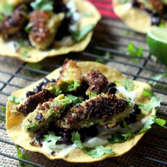 Fried Avocado and Bean Tostada
