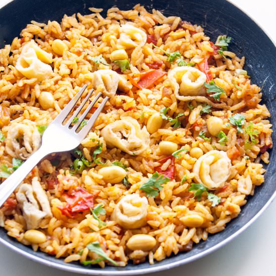 Nutty Pilaf with Omelette Rolls