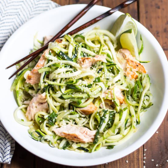 Asian Salmon Zucchini Noodle Bowl
