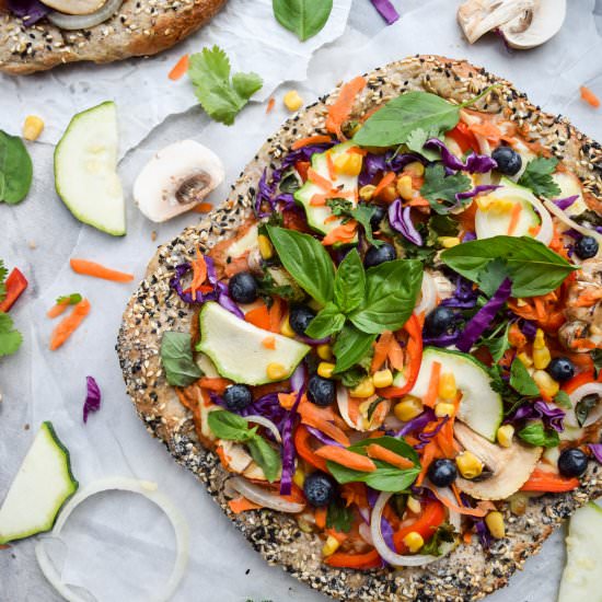 Rainbow Veggie Hummus Pizza