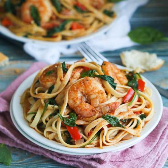 Spicy Shrimp Tomato Spinach Pasta
