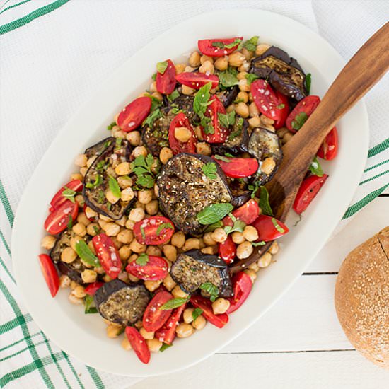Zaatar aubergine and chickpea salad