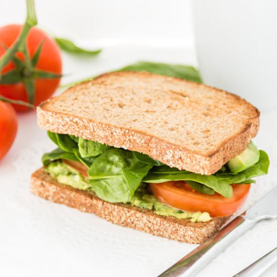 Avocado Tomato Spinach Sandwich