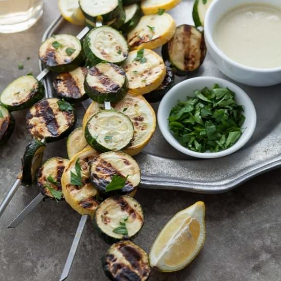 Squash Skewers with Tahini Sauce