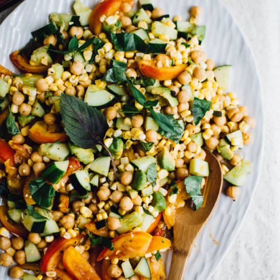 Spicy Basil Sweet Corn Succotash