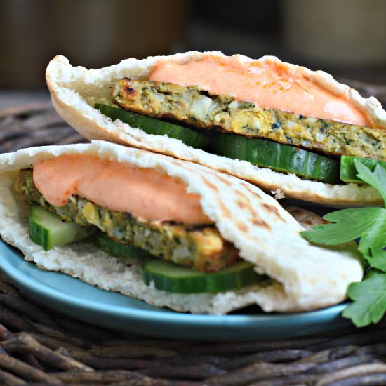 Chickpea Burgers w/ Creamy Harissa