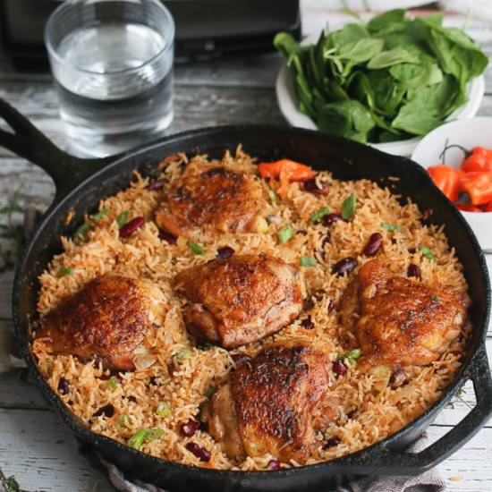 One Pot Caribbean Jerk Rice & Beans