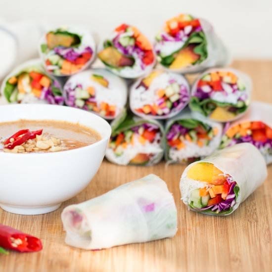 Peach summer rolls & peanut sauce