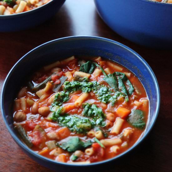 Smoky Minestrone Soup with Pesto